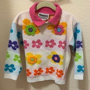 3/30$ Miniwaves Girls' Cream Floral Knit Sweater with Pink Collar